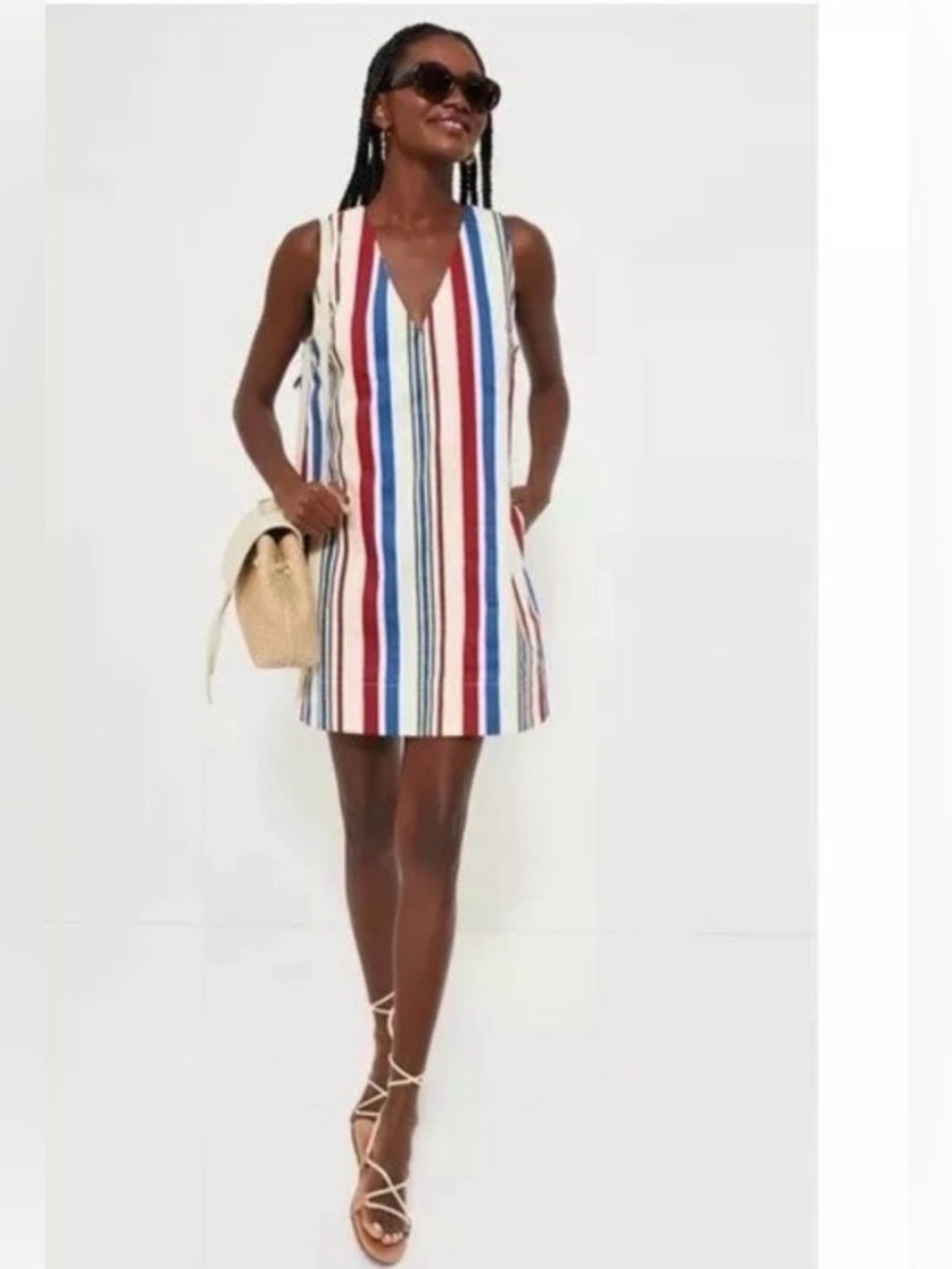 New Tuckernuck Sleeveless Striped Shift Dress in Red, Blue & Cream Kira XS
